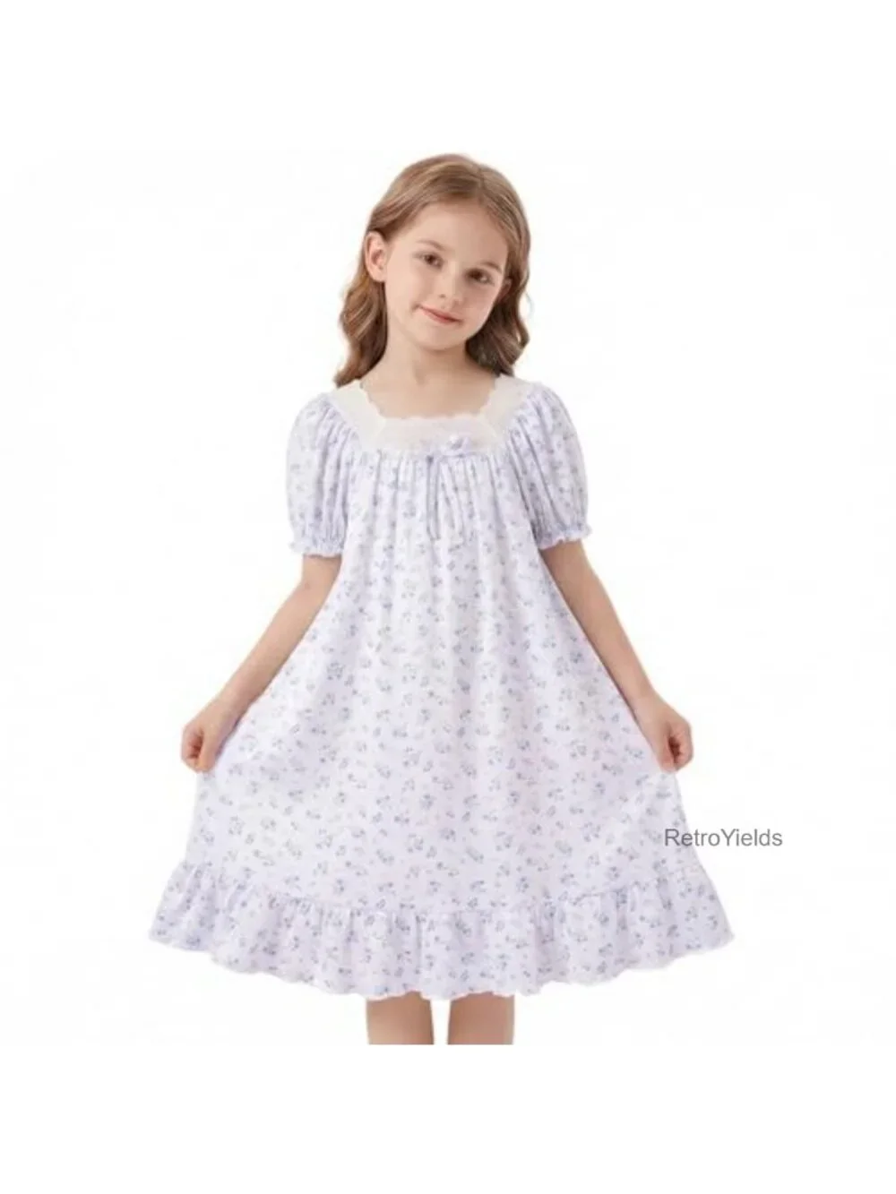 Toddler Girls Vintage Lace Puff Sleeve Nightgown Sleepwear